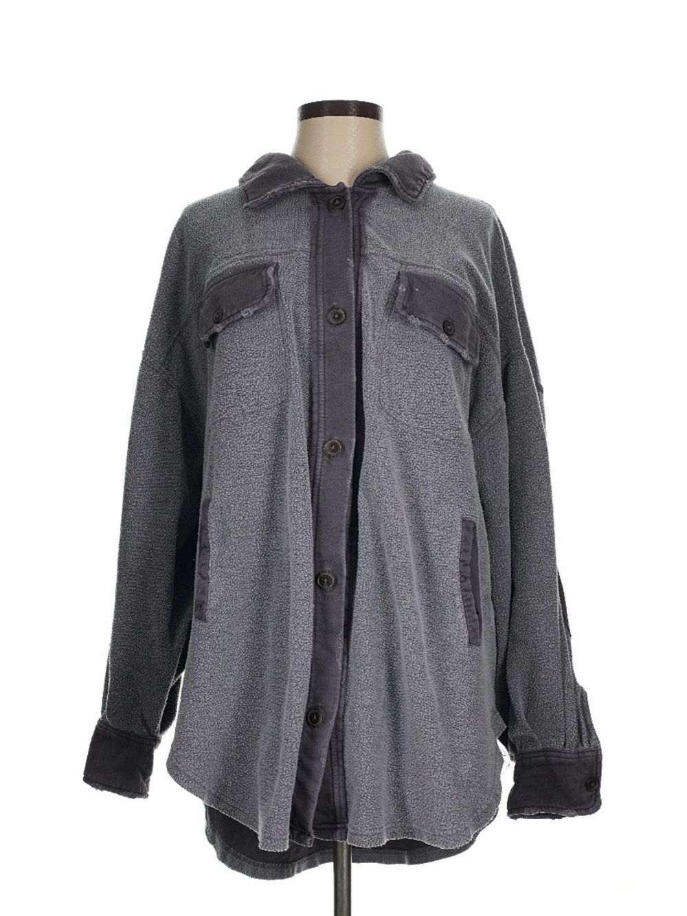 Free People Gray Button-Front Teddy Jacket
